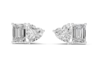 Heart and Emerald Duo Studs - White Gold