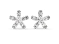 Oval Pinwheel Flower Studs - White Gold