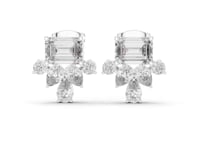 Emerald and Pear Fan Cluster Studs - White Gold