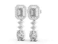 Emerald Halo and Oval Drop Earrings - White Gold