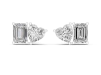 Emerald and Heart Toi et Moi Studs - White Gold