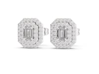 Emerald Double Halo Octagon Studs - White Gold