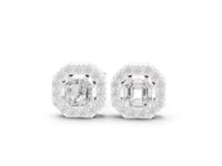 Asscher Halo Art Deco Studs - White Gold