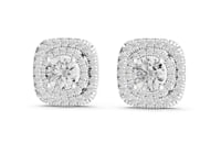 Cushion Double Halo Studs - White Gold