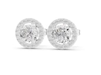 Beaded Round Halo Studs - White Gold