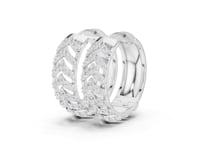 Vine Pattern Pave Huggie Hoops - White Gold