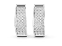 Three-Row Pave Huggie Hoops - White Gold