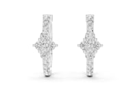 Round Diamond Cluster Hoop Earrings - White Gold