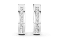 Channel-Set Round Diamond Huggie Hoops - White Gold