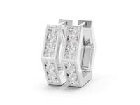 Hexagon Diamond Huggie Hoops - White Gold