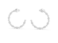 Bezel Dot Open Hoop Earrings - White Gold