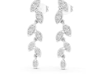 Pave Leaf Vine Drop Earrings - White Gold