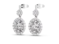 Oval Scalloped Halo Drop Earrings - White Gold