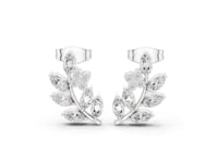 Marquise Leaf Spray Climber Studs - White Gold