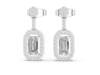 Emerald Halo Octagon Drop Earrings - White Gold