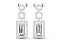 Baguette Illusion Frame Drop Earrings - White Gold