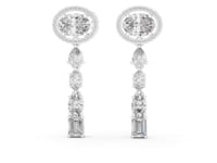 Oval Halo Mixed-Cut Station Drops - White Gold