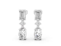 Emerald, Princess and Oval Drop Earrings - White Gold
