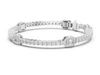 Emerald Halo Station Tennis Bracelet - White Gold