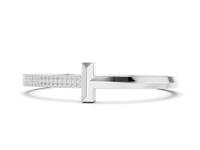 Pave T-Bar Bangle with Maroon Enamel Accent - White Gold