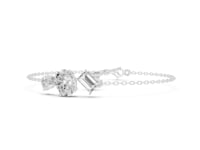 Oval, Pear and Baguette Cluster Chain Bracelet with Emerald-Cut Station - White Gold