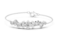 Graduated Cluster Bar Chain Bracelet - White Gold
