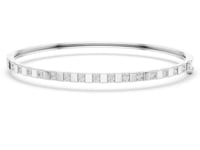 Square Station Round Bangle - White Gold