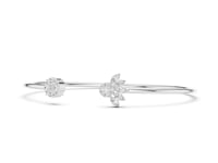 Marquise and Princess Cluster Open Cuff Bracelet - White Gold