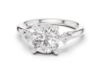 Round Accent Three Stone Engagement Ring - White Gold