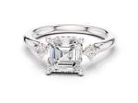 Asscher Round Accent Three Stone Engagement Ring - White Gold