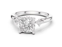 Cushion Round Accent Three Stone Engagement Ring - White Gold