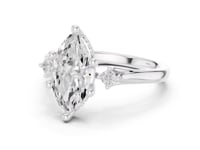 Marquise Round Accent Three Stone Engagement Ring - White Gold