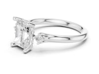 Radiant Round Accent Three Stone Engagement Ring - White Gold