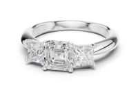 Asscher Princess Side Three Stone Engagement Ring - White Gold