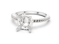 Round Slim Hidden Halo Pave Engagement Ring - White Gold