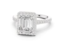 Emerald Scalloped Gallery Halo Pave Engagement Ring - White Gold
