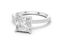 Princess Slim Hidden Halo Pave Engagement Ring - White Gold