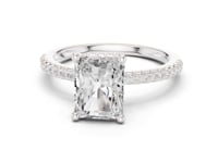 Radiant Slim Hidden Halo Pave Engagement Ring - White Gold