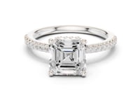 Asscher Slim Hidden Halo Pave Engagement Ring - White Gold