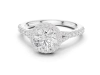 Round Split Bridge Halo Pave Engagement Ring - White Gold