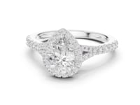 Pear Split Bridge Halo Pave Engagement Ring - White Gold