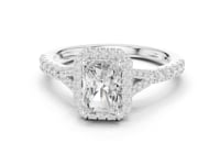 Radiant Split Bridge Halo Pave Engagement Ring - White Gold