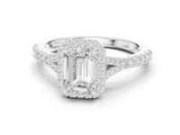 Emerald Split Bridge Halo Pave Engagement Ring - White Gold