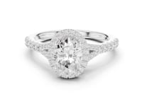Oval Split Bridge Halo Pave Engagement Ring - White Gold