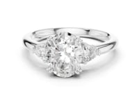 Oval Trillion Side Three Stone Engagement Ring - White Gold