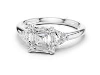 Asscher Trillion Side Three Stone Engagement Ring - White Gold