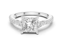 Princess Trillion Side Three Stone Pave Engagement Ring - White Gold