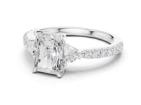 Radiant Trillion Side Three Stone Pave Engagement Ring - White Gold