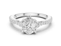 Pear Trillion Side Three Stone Pave Engagement Ring - White Gold
