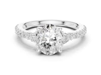 Oval Trillion Side Three Stone Pave Engagement Ring - White Gold